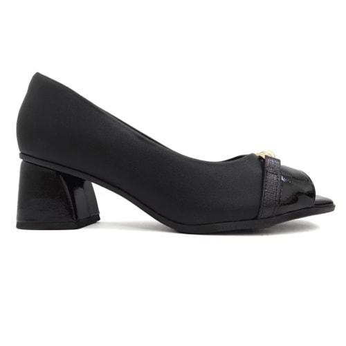 Detalhe - Sapato Piccadilly Peep Toe Salto Bloco 715020 Preto