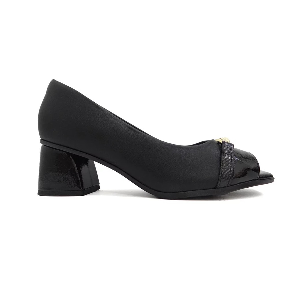 Sapato Piccadilly Peep Toe Salto Bloco 715020 Preto