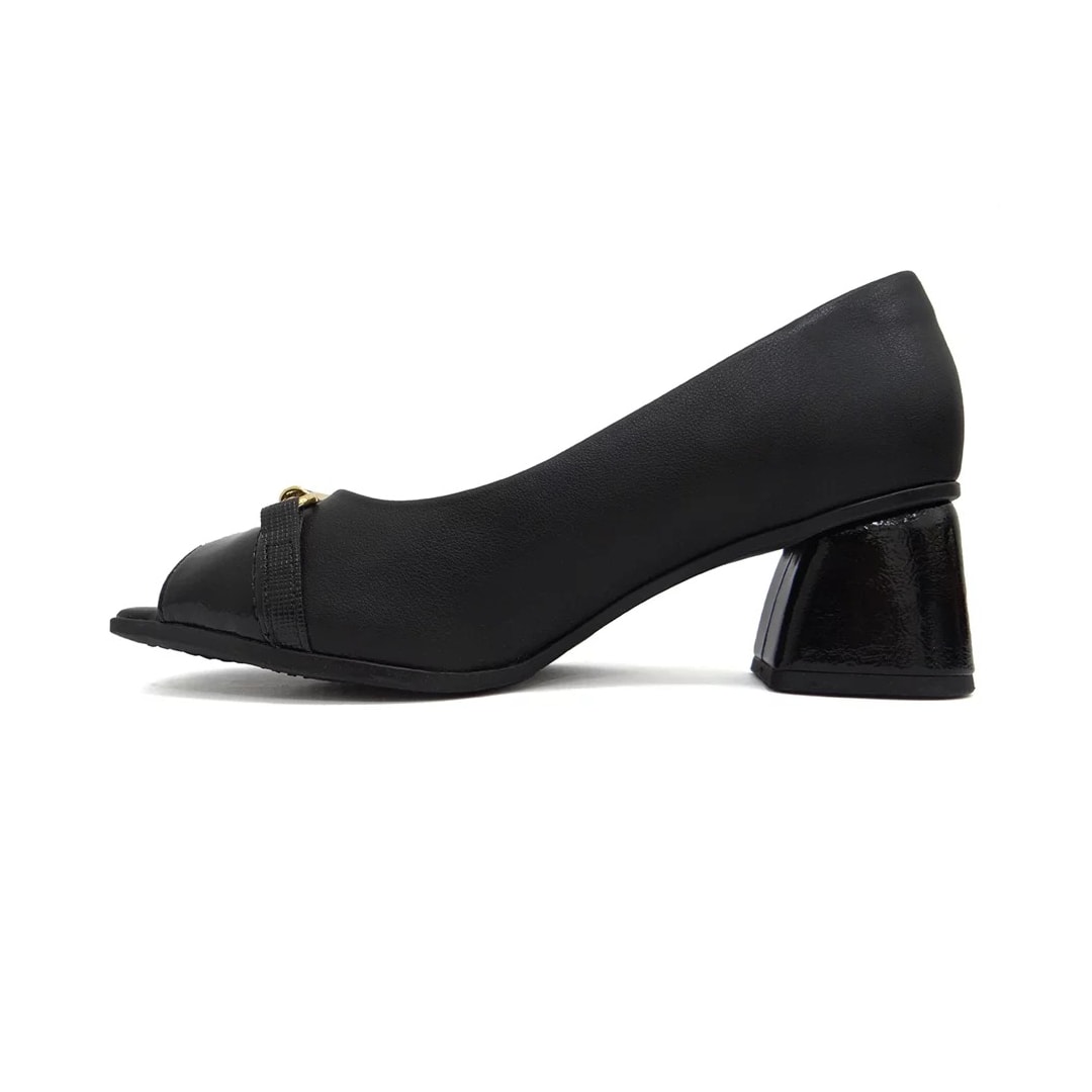 Sapato Piccadilly Peep Toe Salto Bloco 715020 Preto