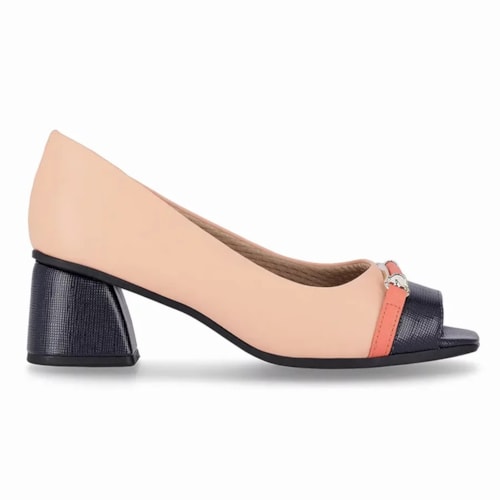 Sapato Piccadilly Peep Toe Salto Bloco 715020 Rose/Navy