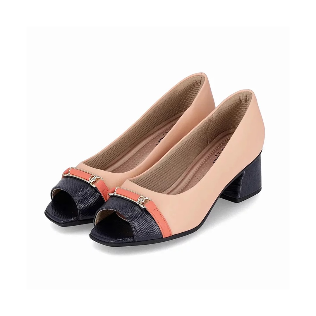 Sapato Piccadilly Peep Toe Salto Bloco 715020 Rose/Navy