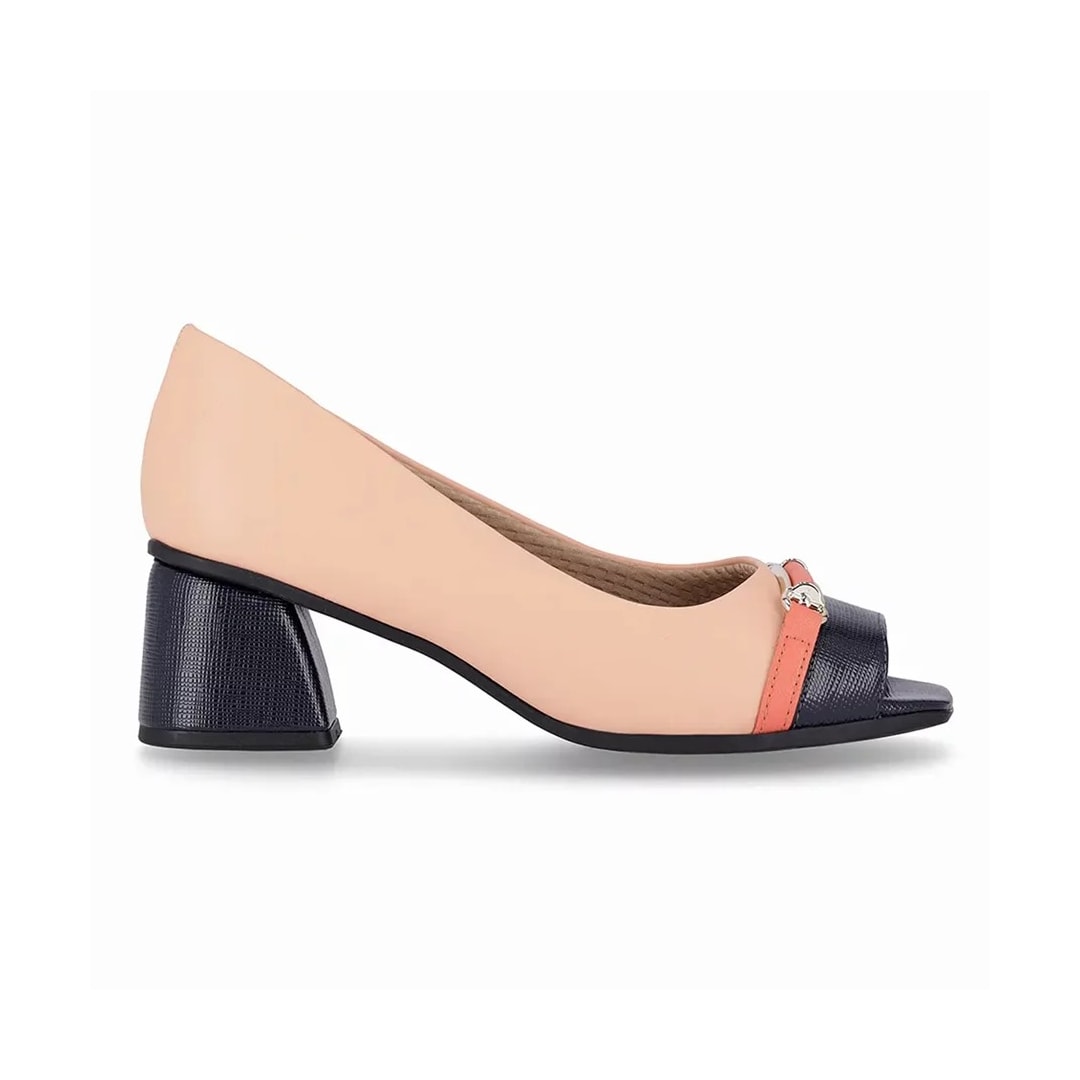 Sapato Piccadilly Peep Toe Salto Bloco 715020 Rose/Navy