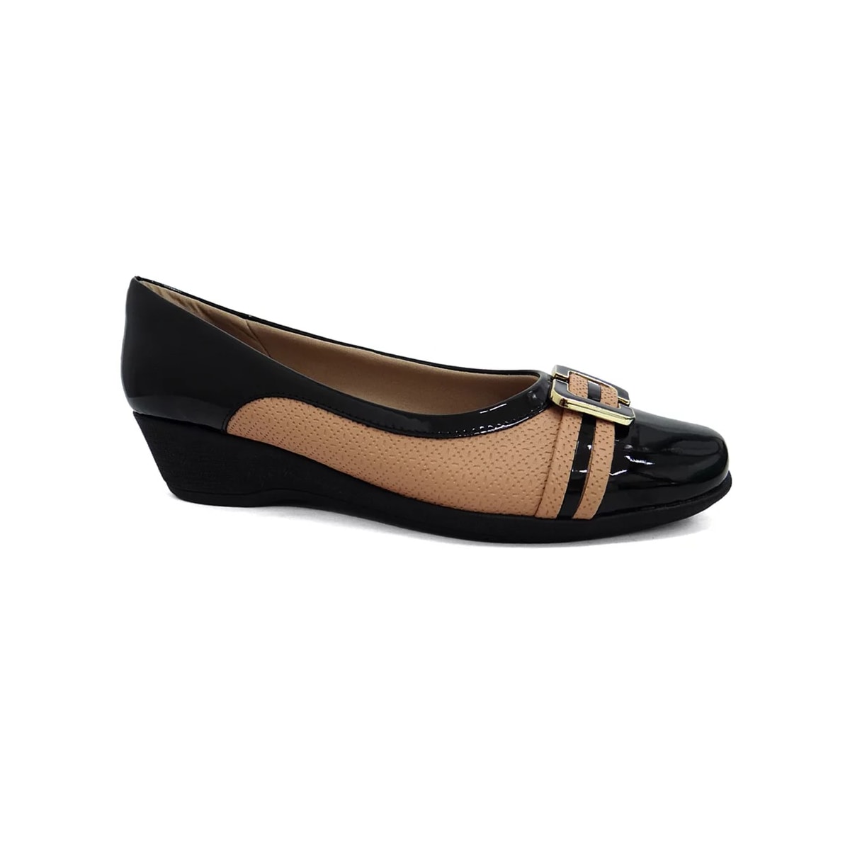 Sapato Piccadilly Salto Anabela 143212 Nude/Preto Sapato Piccadilly Salto Anabela 143212 Nude/Preto
