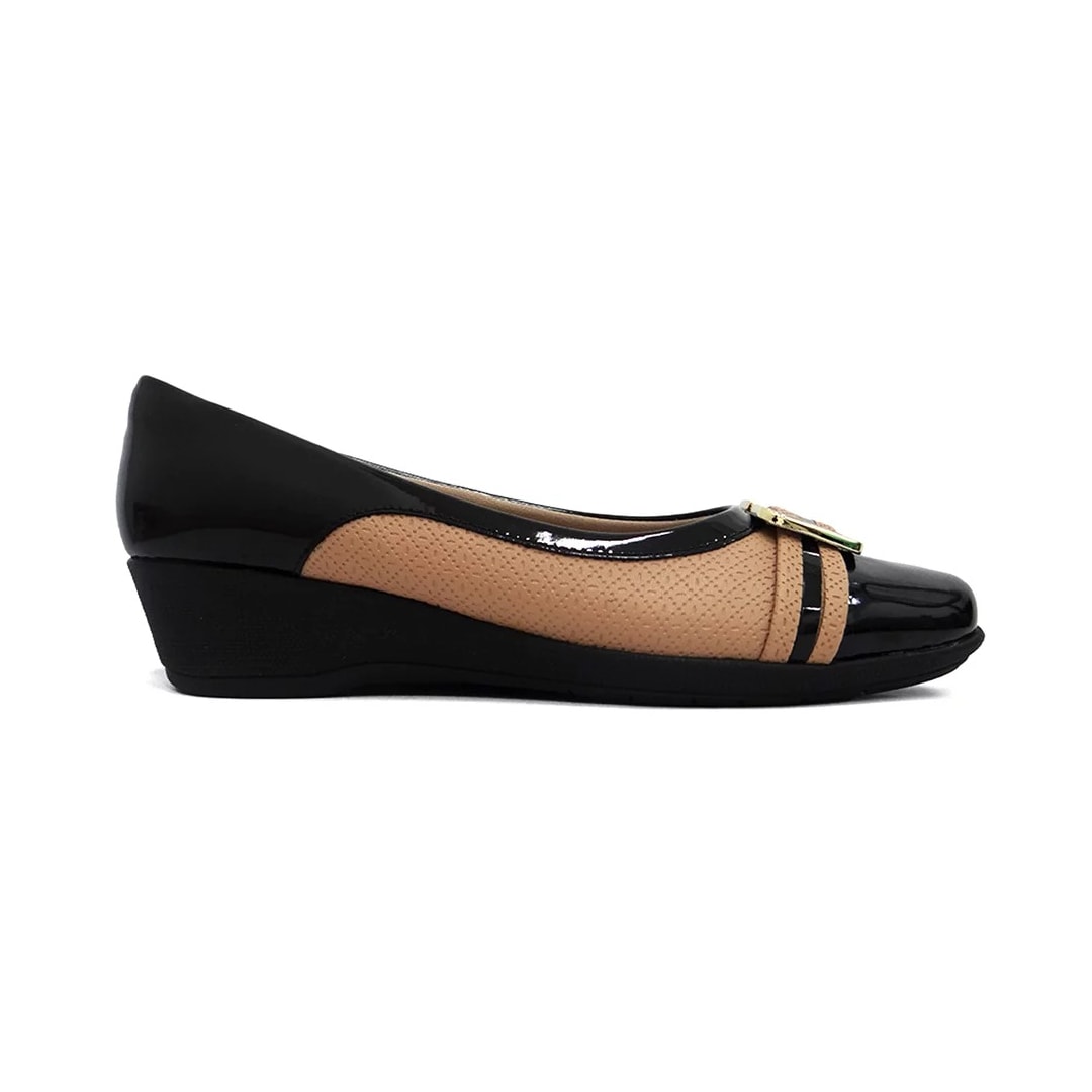 Sapato Piccadilly Salto Anabela 143212 Nude/Preto