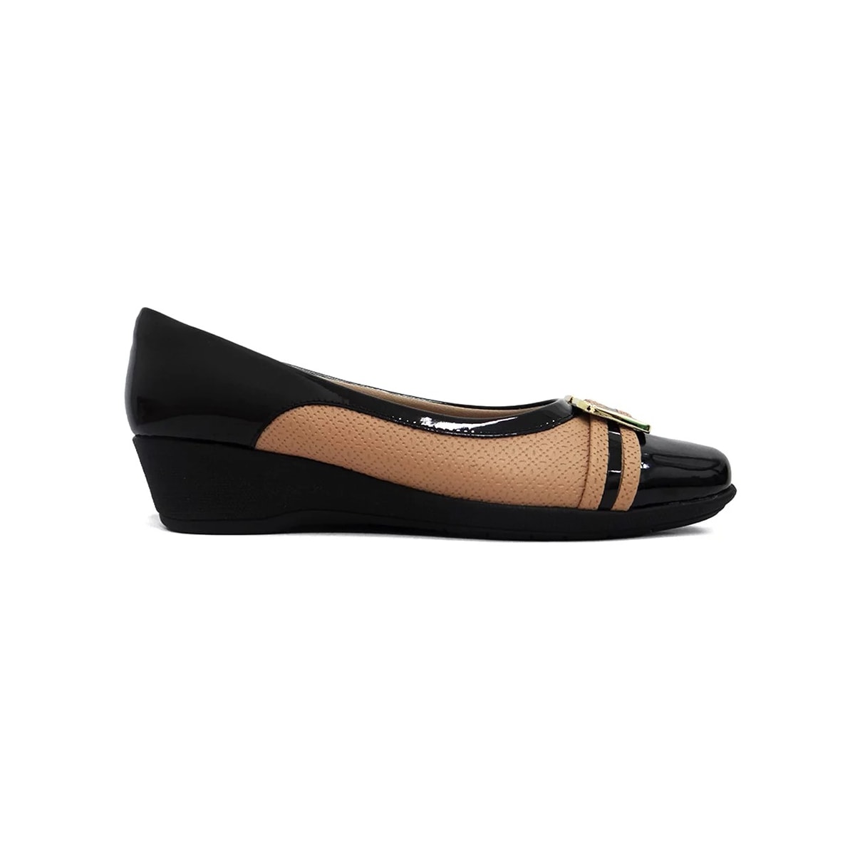 Sapato Piccadilly Salto Anabela 143212 Nude/Preto Sapato Piccadilly Salto Anabela 143212 Nude/Preto