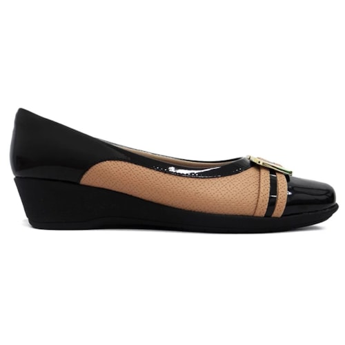 Detalhe - Sapato Piccadilly Salto Anabela 143212 Nude/Preto