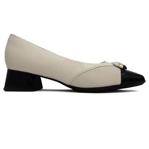 Detalhe - Sapato Piccadilly Salto Baixo 160078 Off White/Preto