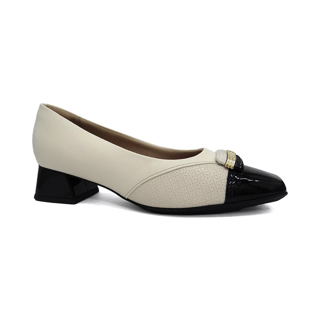 Sapato Piccadilly Salto Baixo 160078 Off White/Preto Sapato Piccadilly Salto Baixo 160078 Off White/Preto