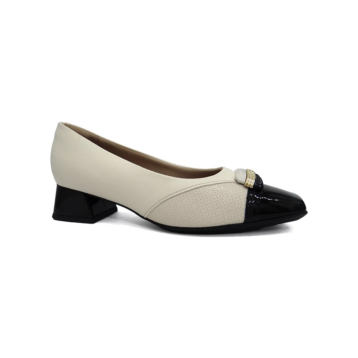 Sapato Piccadilly Salto Baixo 160078 Off White/Preto Sapato Piccadilly Salto Baixo 160078 Off White/Preto