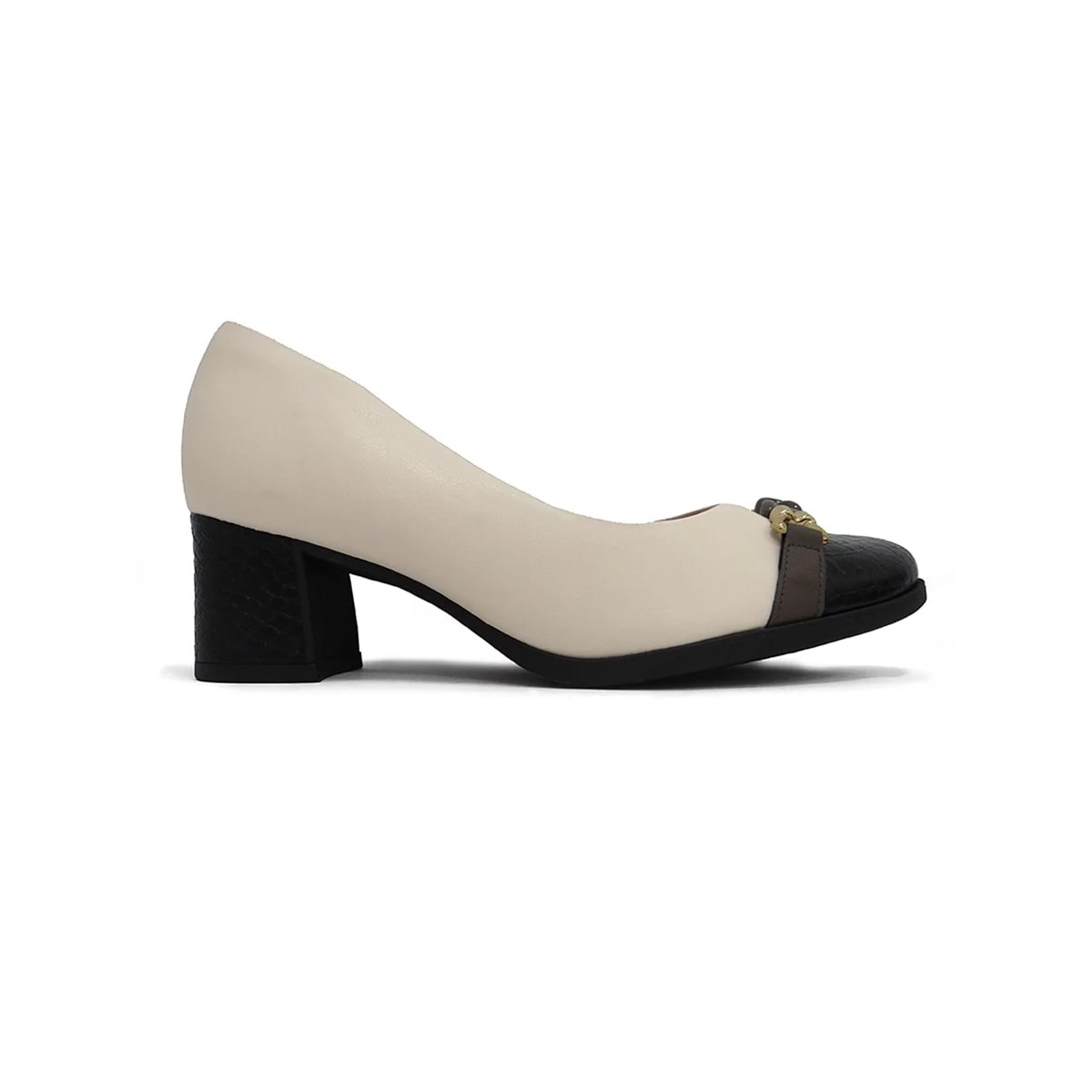 Sapato Piccadilly Salto Bloco 654046 Off White/Preto Sapato Piccadilly Salto Bloco 654046 Off White/Preto
