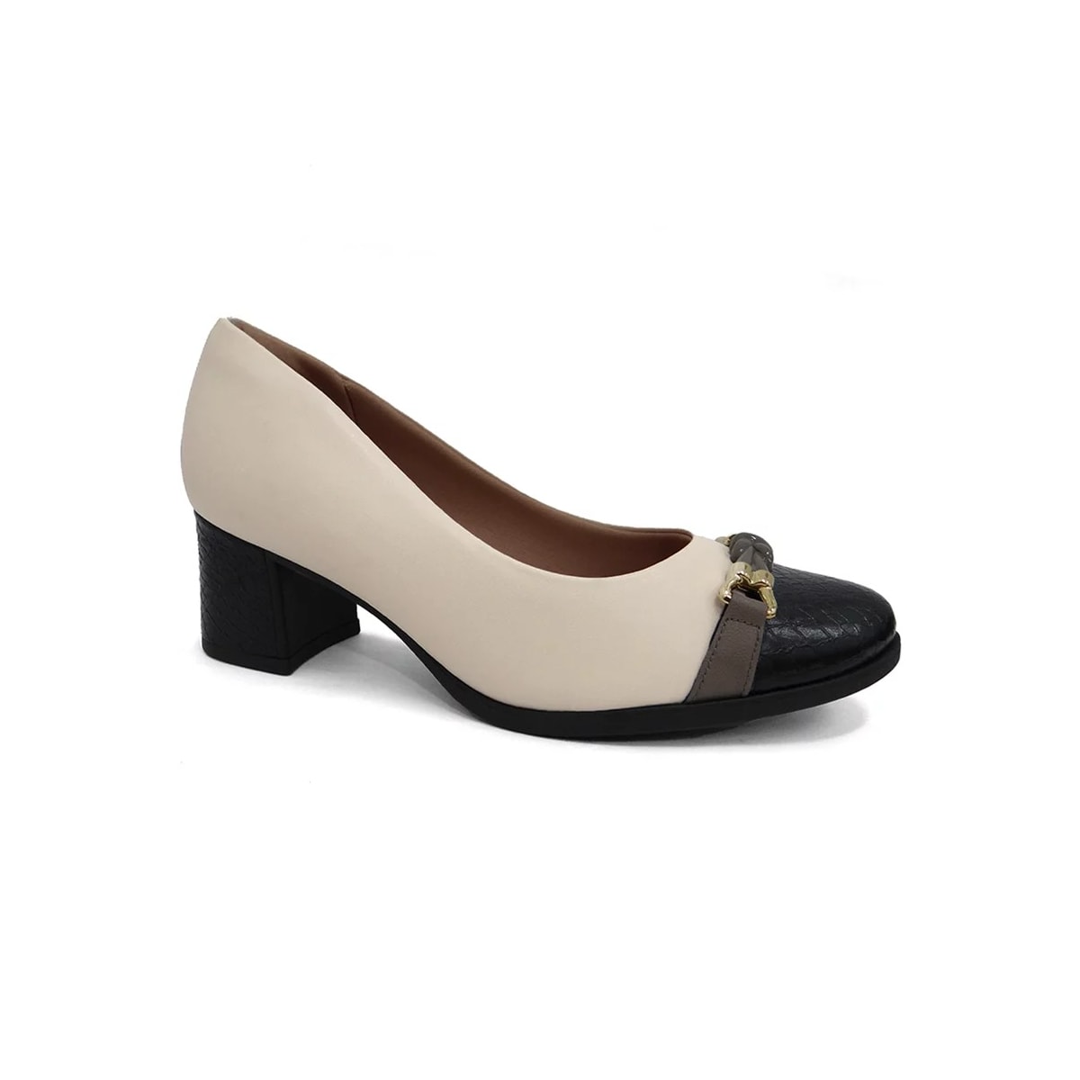 Sapato Piccadilly Salto Bloco 654046 Off White/Preto Sapato Piccadilly Salto Bloco 654046 Off White/Preto