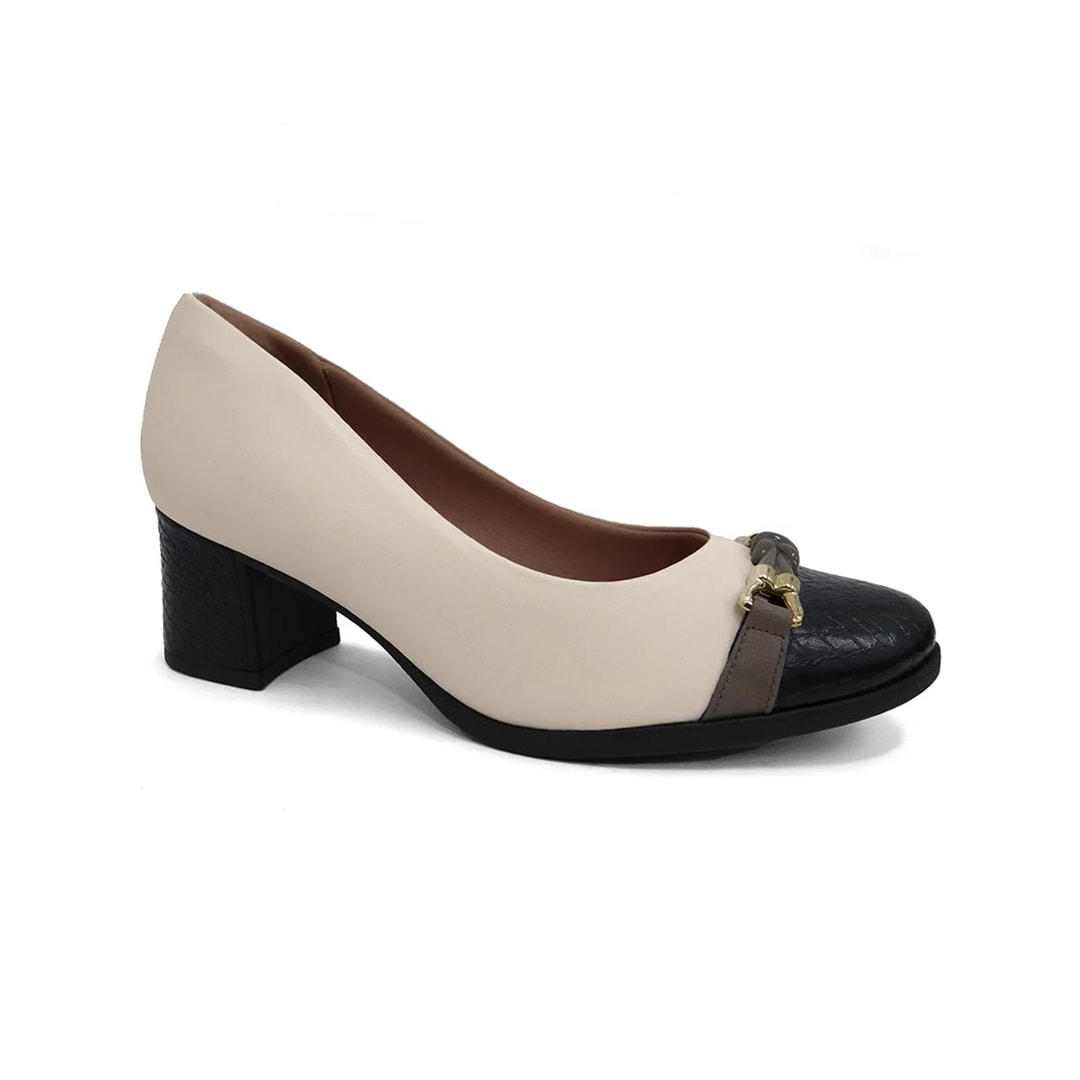 Sapato Piccadilly Salto Bloco 654046 Off White/Preto