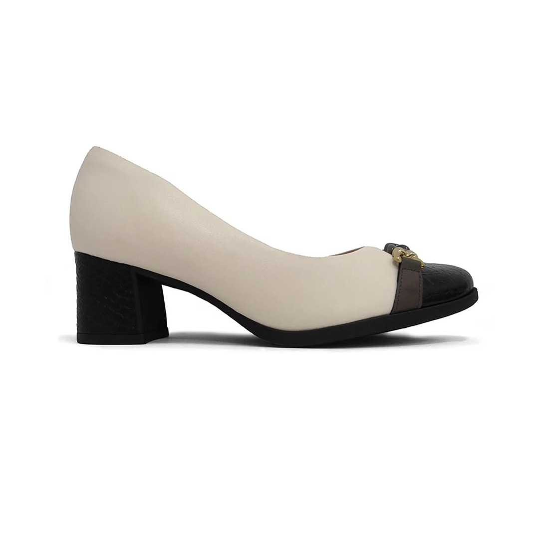 Sapato Piccadilly Salto Bloco 654046 Off White/Preto