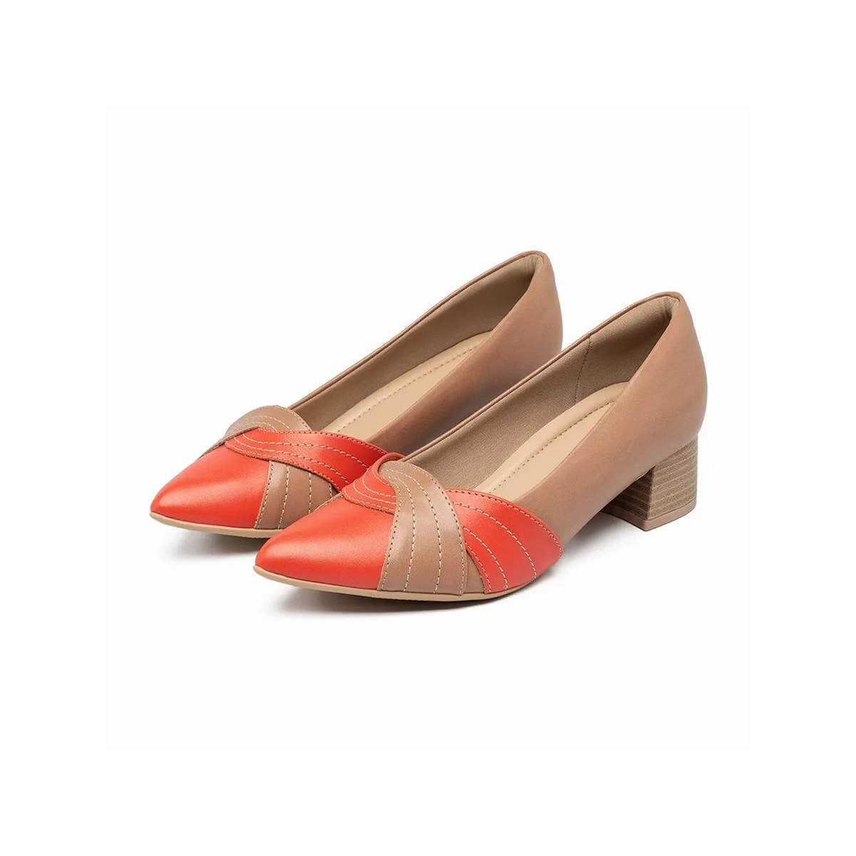 Sapato Piccadilly Salto Bloco 739045 Amendoa/Goiaba Sapato Piccadilly Salto Bloco 739045 Amendoa/Goiaba