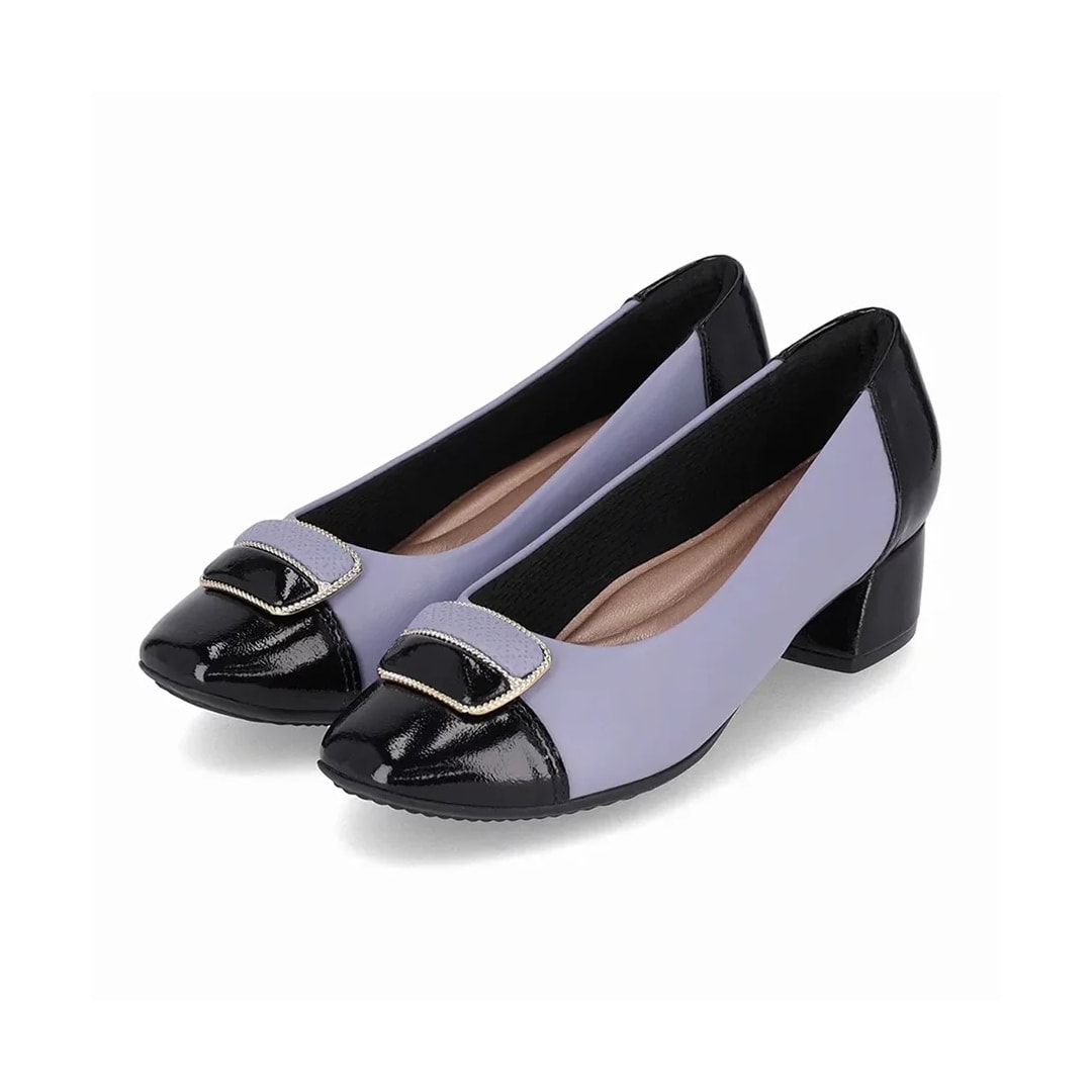 Sapato Piccadilly Salto Bloco Baixo 322133 Quartzo/Preto