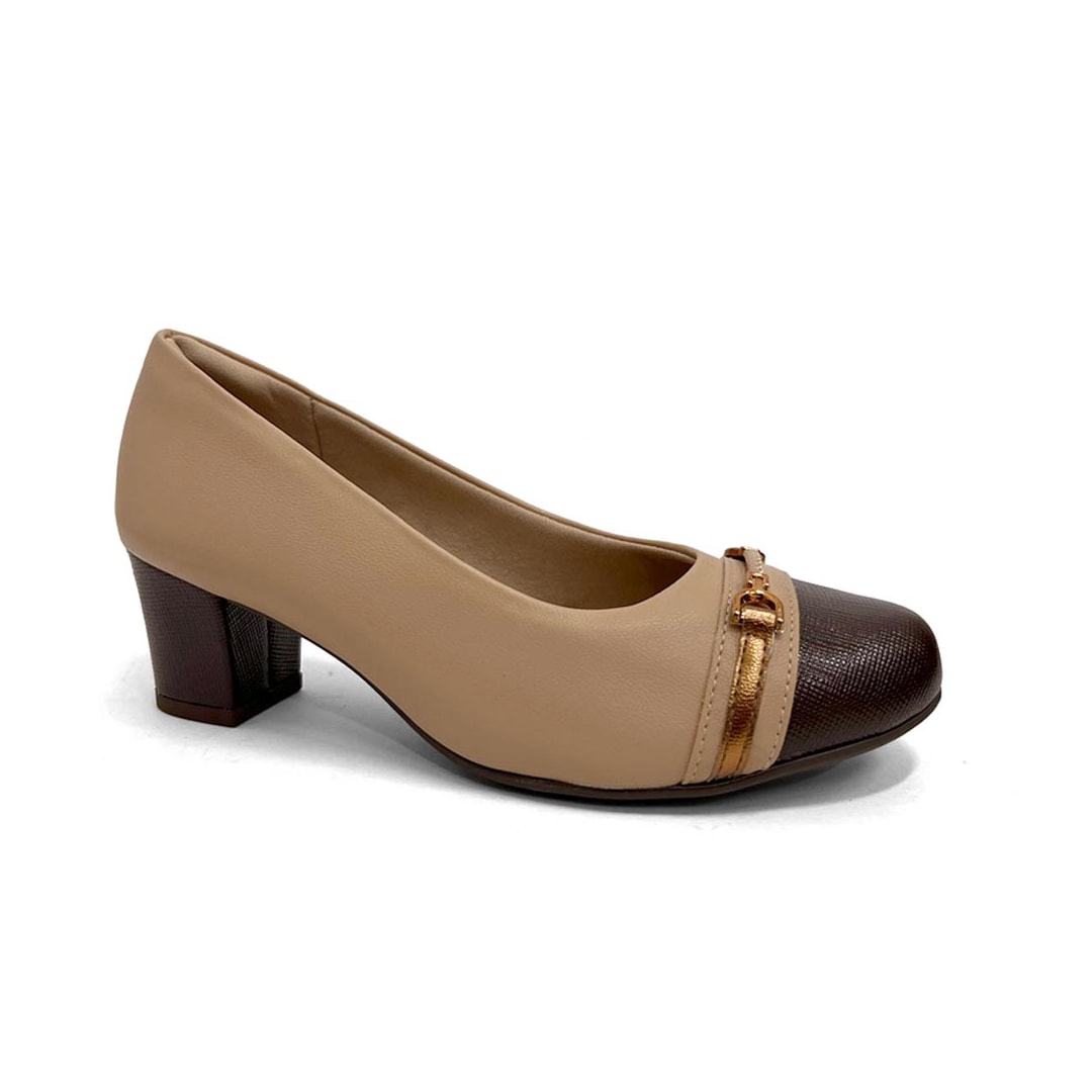 Sapato Piccadilly Salto Bloco Médio 110200 Nude Claro