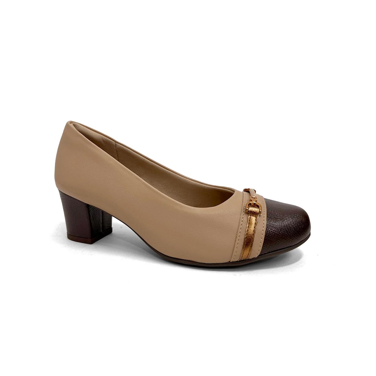 Sapato Piccadilly Salto Bloco Médio 110200 Nude Claro
