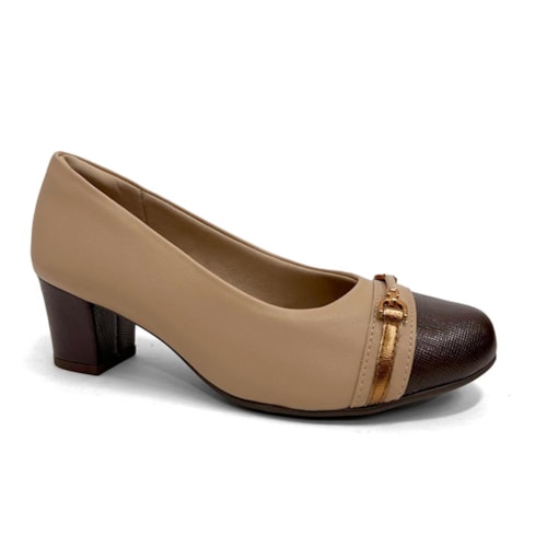 Sapato Piccadilly Salto Bloco Médio 110200 Nude Claro