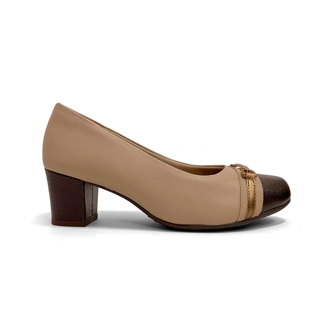 Sapato Piccadilly Salto Bloco Médio 110200 Nude Claro