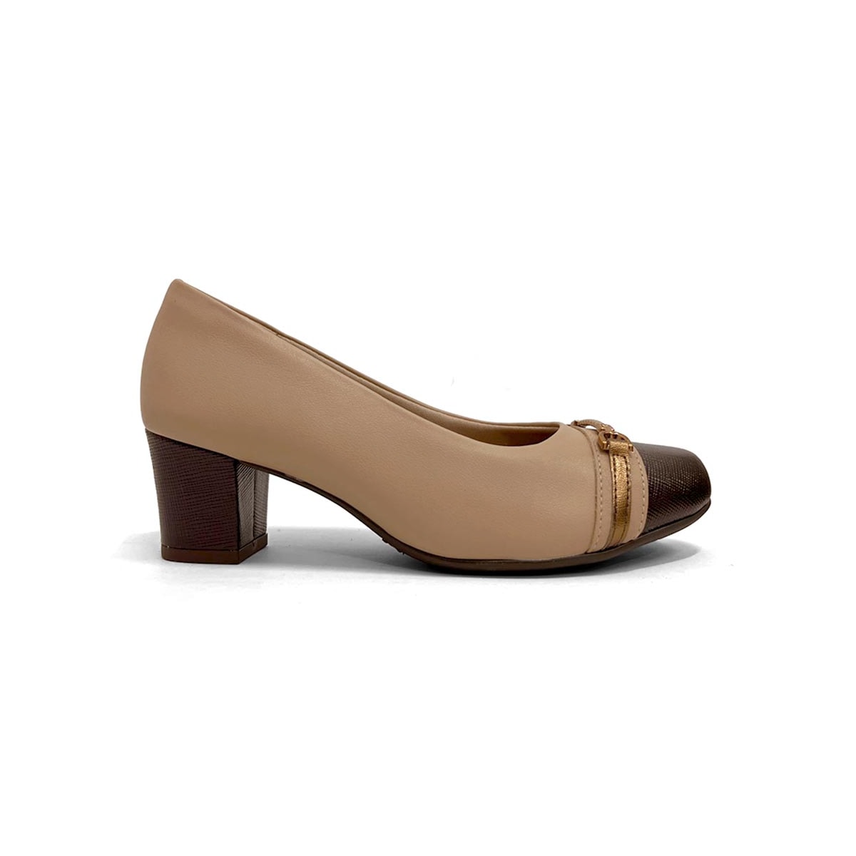 Sapato Piccadilly Salto Bloco Médio 110200 Nude Claro