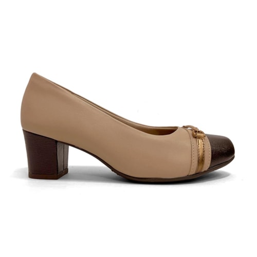 Detalhe - Sapato Piccadilly Salto Bloco Médio 110200 Nude Claro