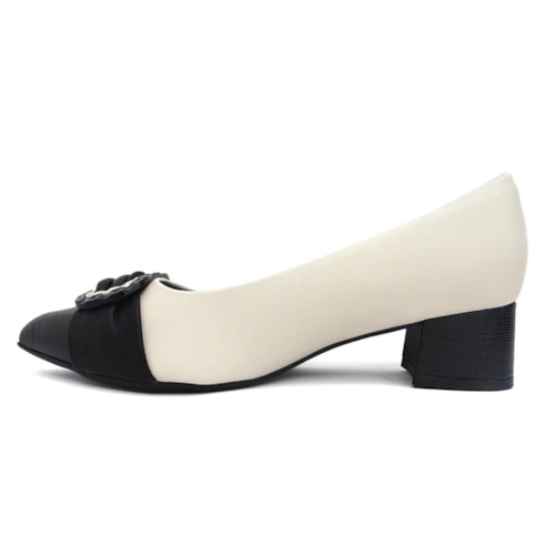 Sapato Piccadilly Scarpin Joanete 739039 Off White/Preto