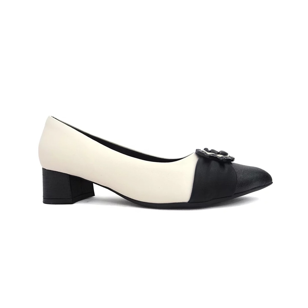 Sapato Piccadilly Scarpin Joanete 739039 Off White/Preto