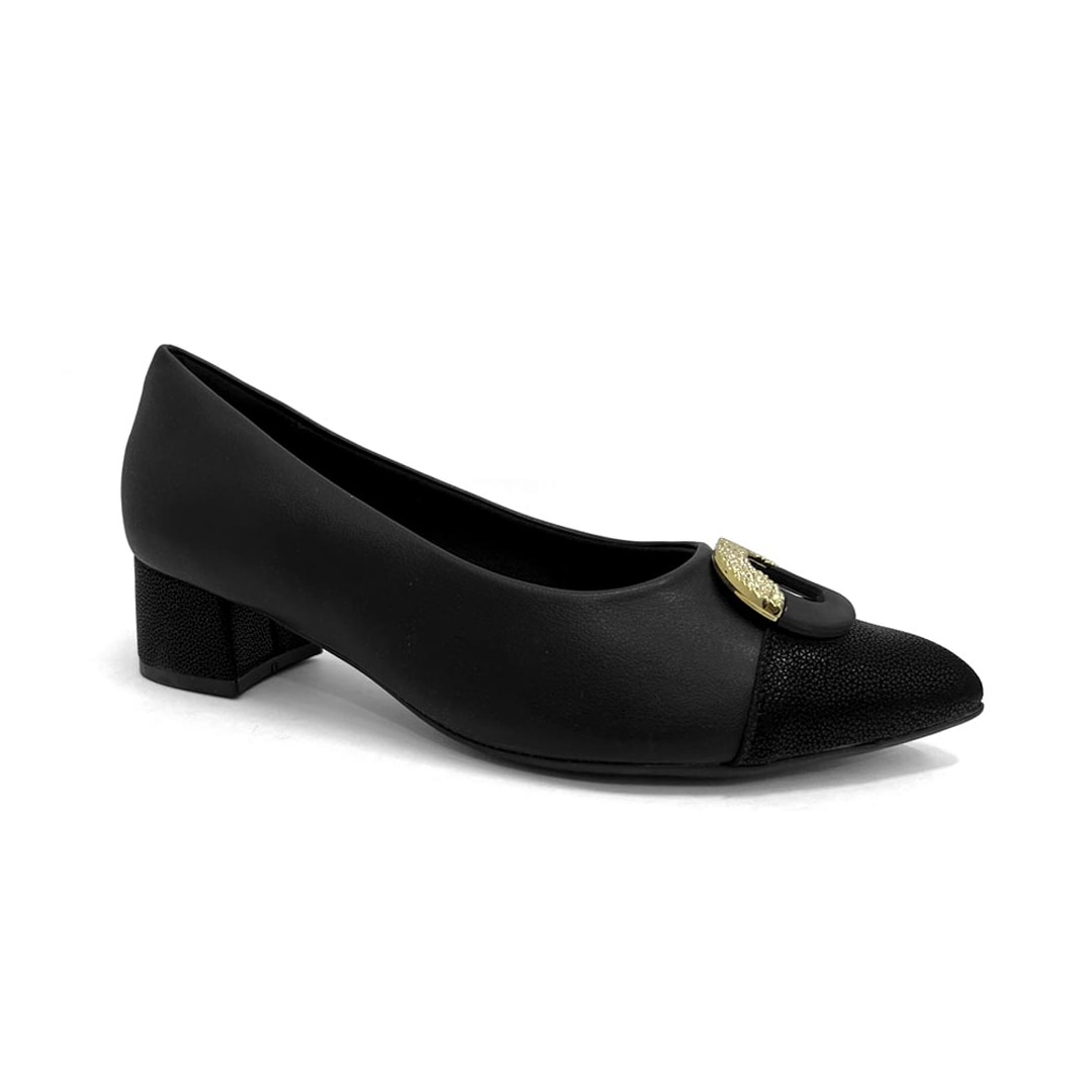 Sapato Piccadilly Scarpin Salto Bloco Médio 739101 Preto