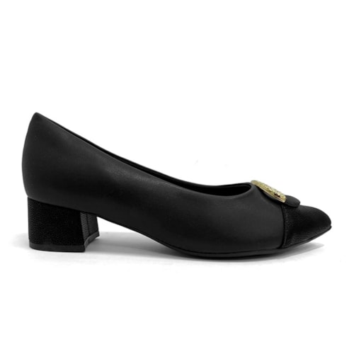 Detalhe - Sapato Piccadilly Scarpin Salto Bloco Médio 739101 Preto
