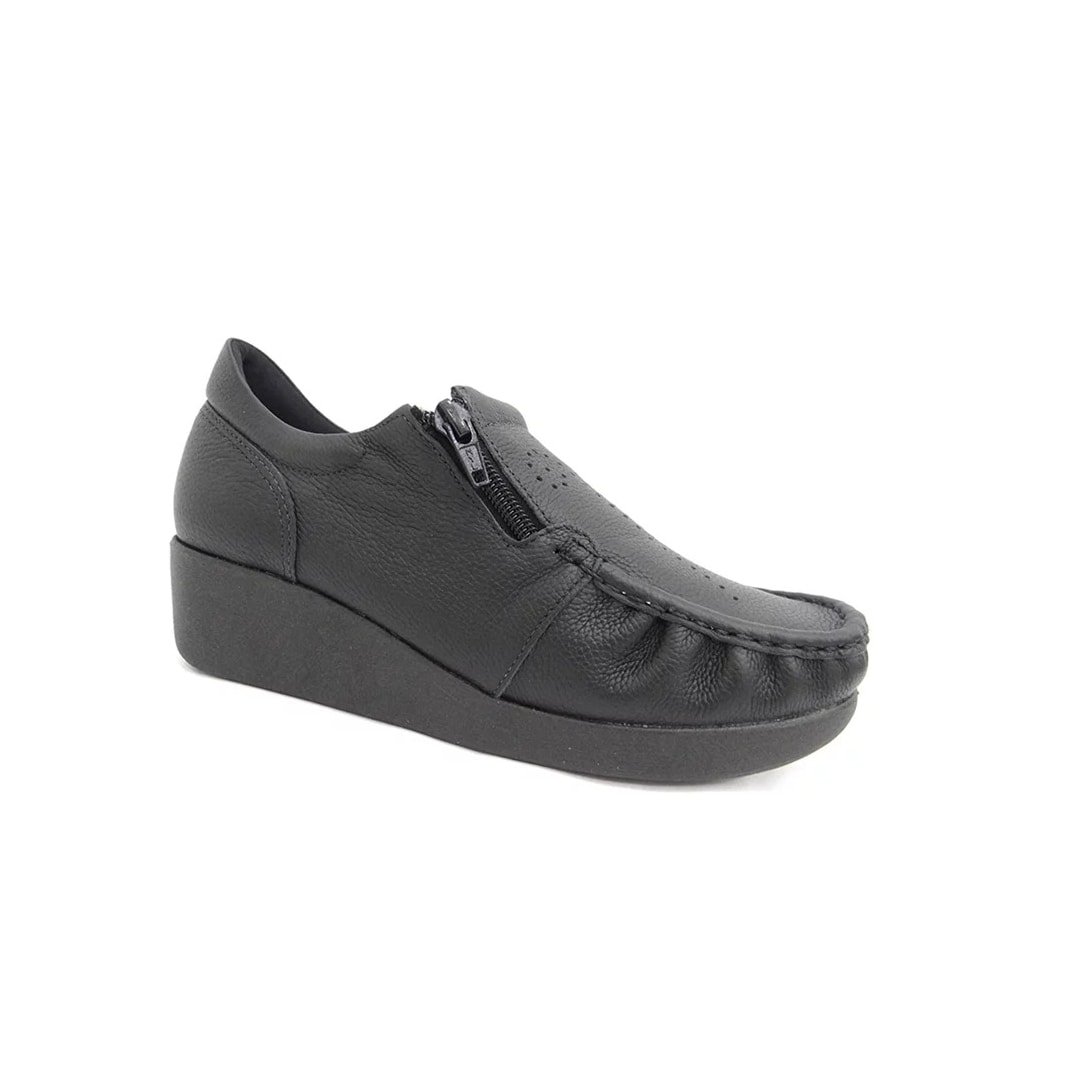 Sapato Usaflex Couro Anabela Conforto 5766pl Preto