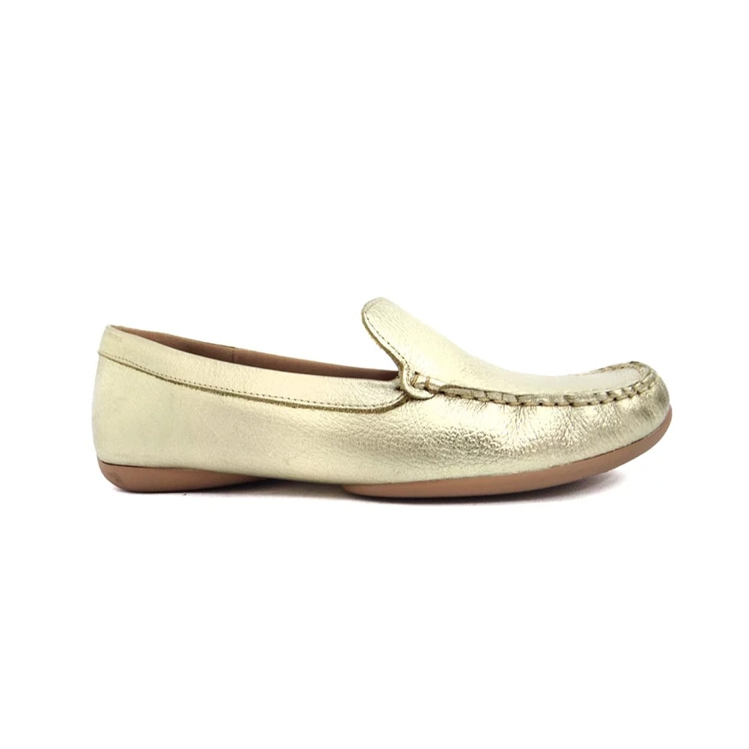 Sapato Usaflex Mocassim Feminino Couro Ad170 Prata Velha