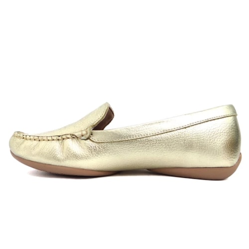 Detalhe - Sapato Usaflex Mocassim Feminino Couro Ad170 Prata Velha