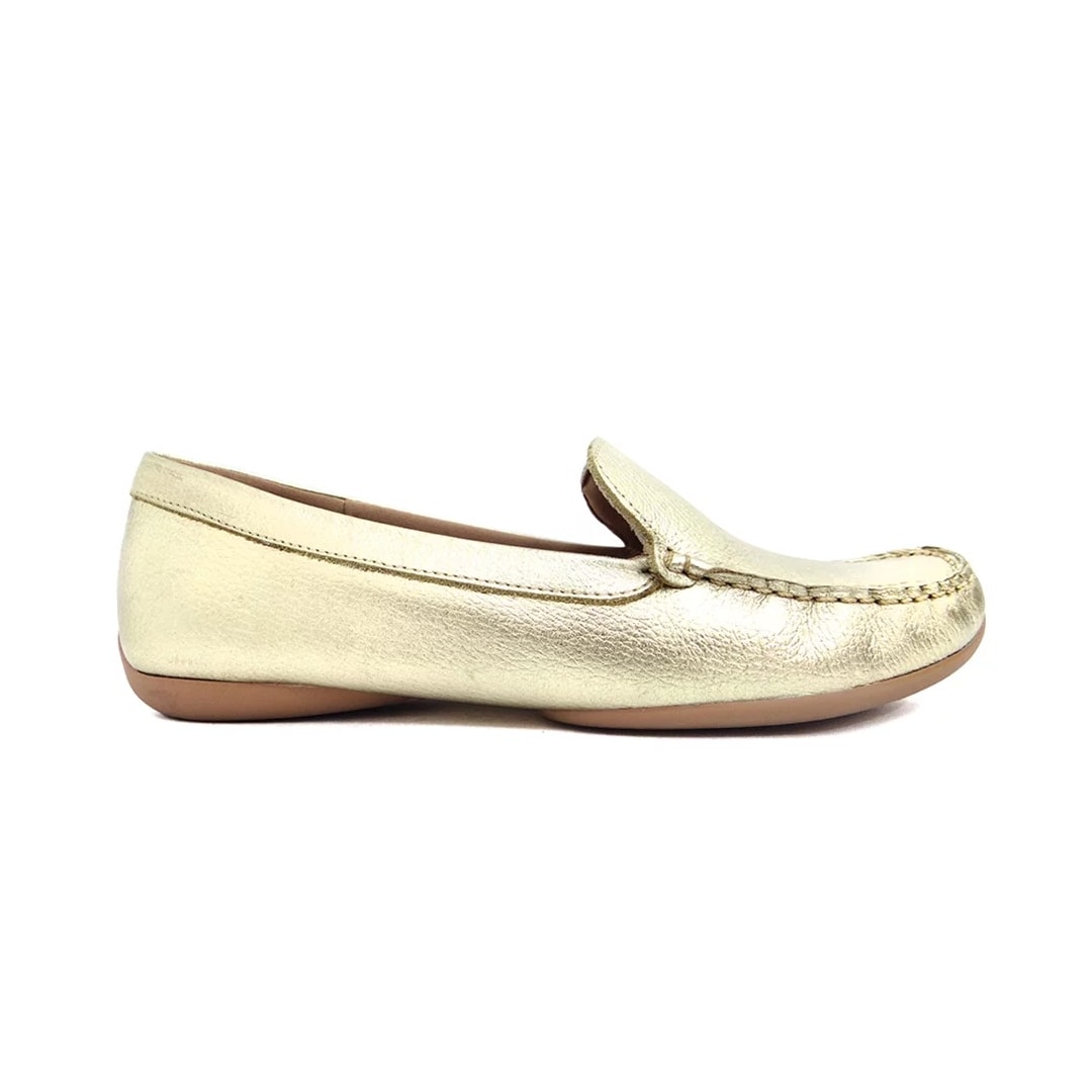 Sapato Usaflex Mocassim Feminino Couro Ad170 Prata Velha