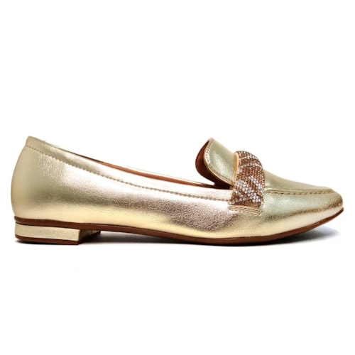 Detalhe - Sapato Vizzano Mocassim Bico Fino 1351.107 Dourado/Bege