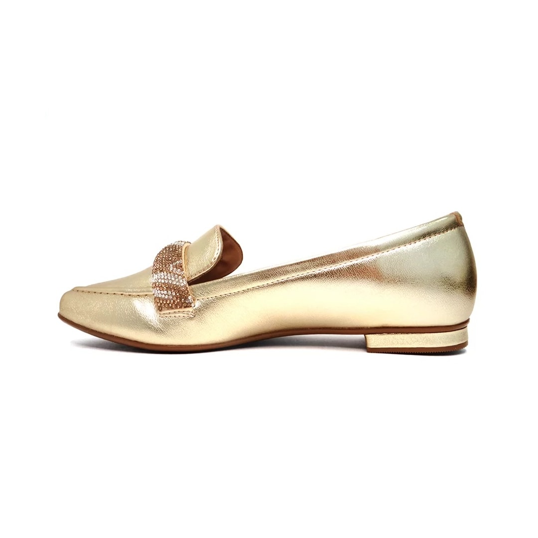 Sapato Vizzano Mocassim Bico Fino 1351.107 Dourado/Bege Sapato Vizzano Mocassim Bico Fino 1351.107 Dourado/Bege