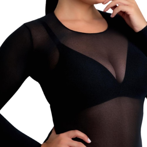 Detalhe - Segunda Pele Selene Fio 40 Gola Careca 9110 Preto