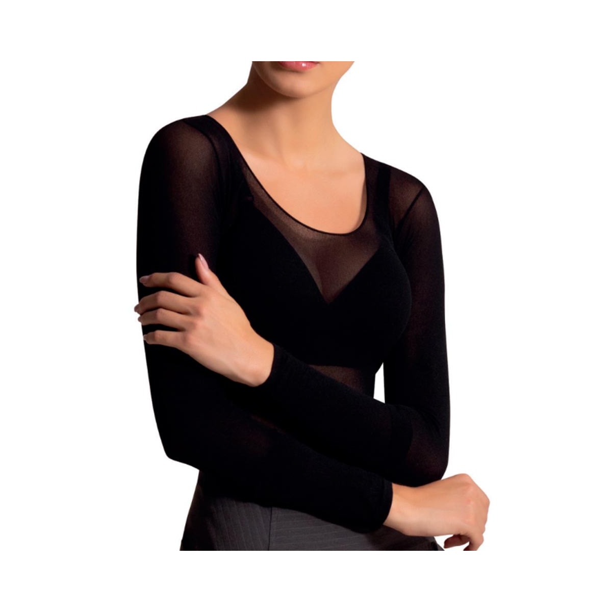 Segunda Pele Selene Manga Longa Decotada Fio 40 9100 Preto Segunda Pele Selene Manga Longa Decotada Fio 40 9100 Preto