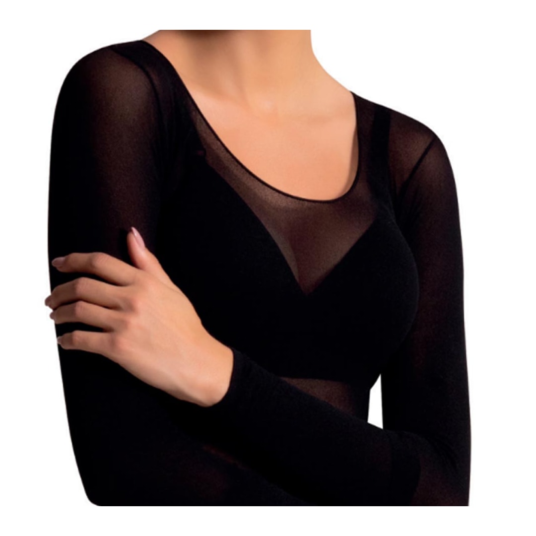 Segunda Pele Selene Manga Longa Decotada Fio 40 9100 Preto