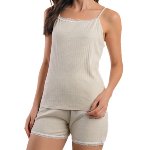 Shortdoll Podiun Feminino Verão Alças 275039 Bege