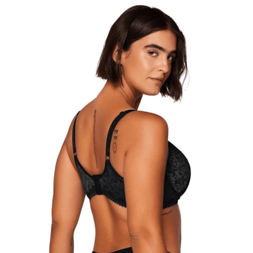 Detalhe - Sutiã Liebe Meia Taça Com Bojo Em Renda 703035 Preto