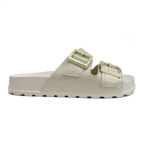 Detalhe - Tamanco Moleca Birken 5436.401 Branco Off/Dourado