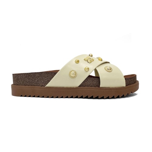Detalhe - Tamanco Moleca Birken Flatform 5500.112 Branco Off