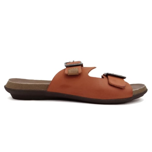 Detalhe - Tamanco New Face Conforto de Couro 22705 Damasco/Ambar