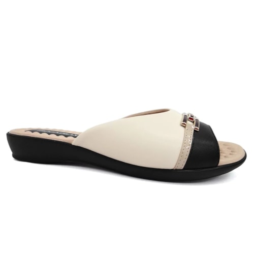 Tamanco Piccadilly Rasteira Conforto 500348 Off White/Preto