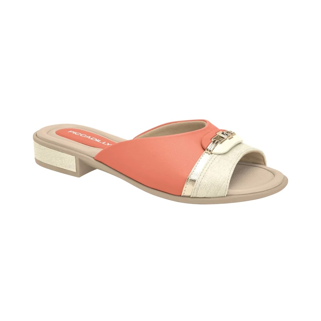 Tamanco Piccadilly Salto Baixo 590039 Coral/Dourado Tamanco Piccadilly Salto Baixo 590039 Coral/Dourado