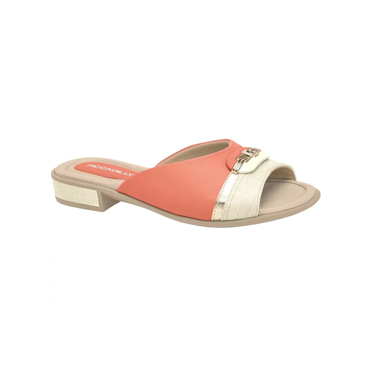 Tamanco Piccadilly Salto Baixo 590039 Coral/Dourado Tamanco Piccadilly Salto Baixo 590039 Coral/Dourado