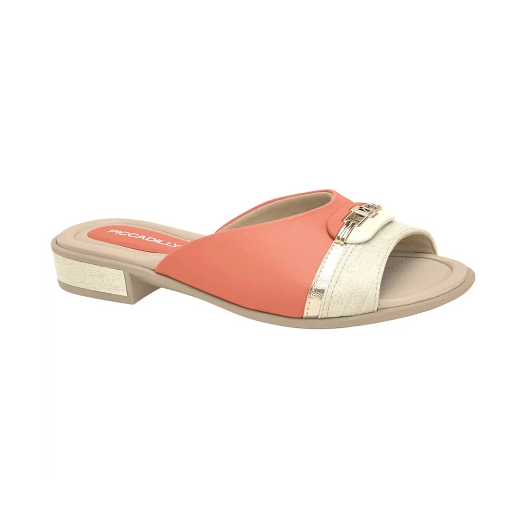 Tamanco Piccadilly Salto Baixo 590039 Coral/Dourado Tamanco Piccadilly Salto Baixo 590039 Coral/Dourado