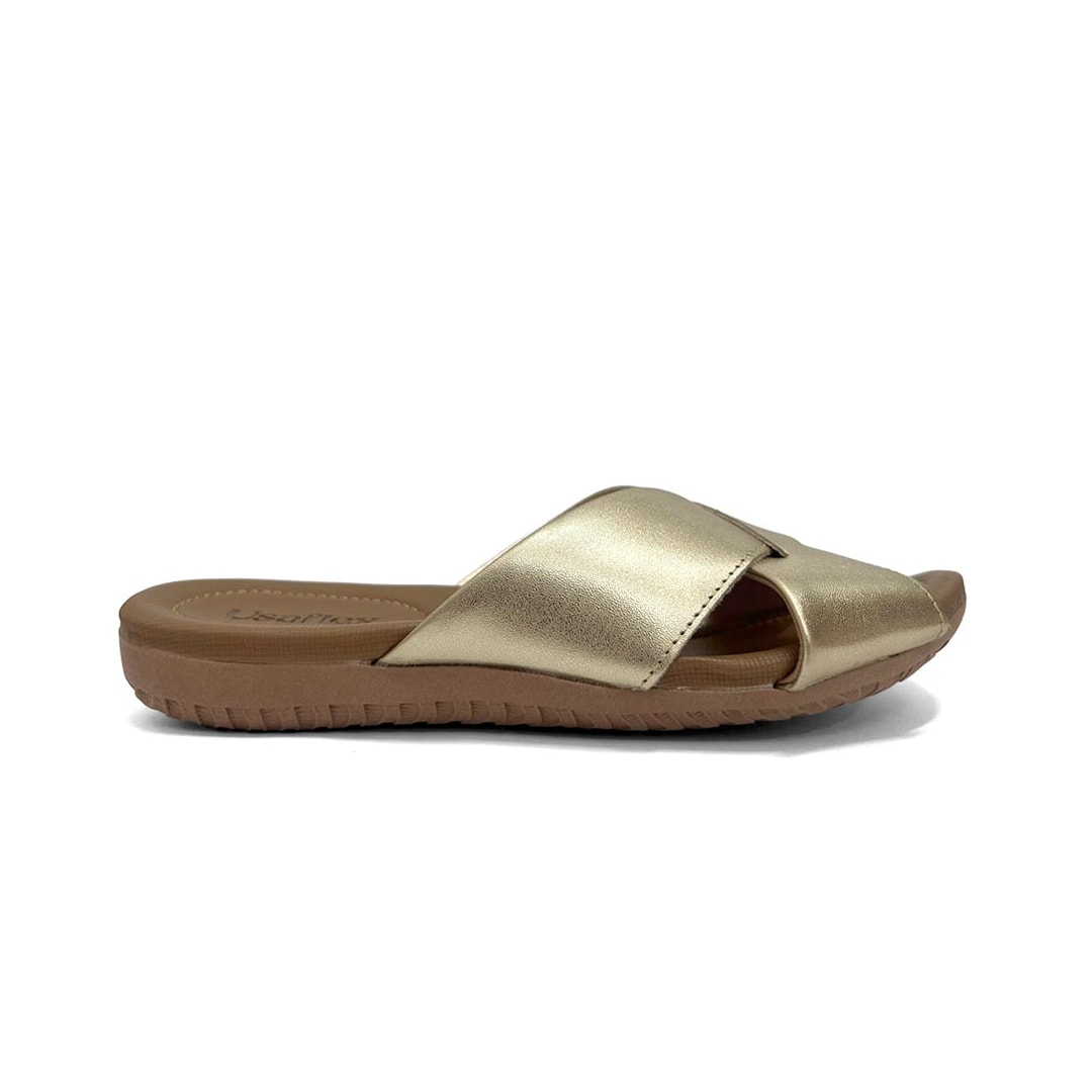 Tamanco Usaflex Conforto Couro R1853 Prata Velha/Caramelo