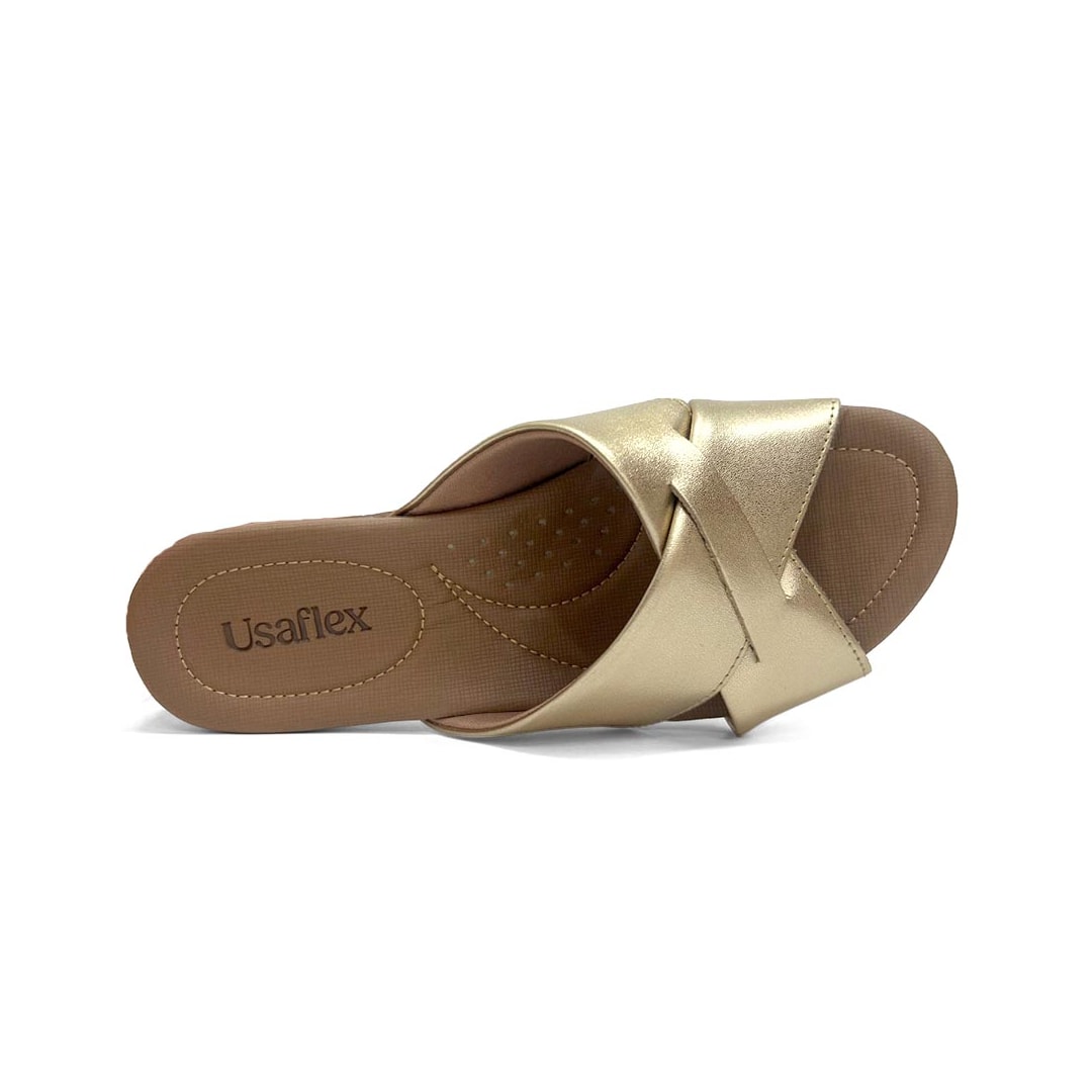 Tamanco Usaflex Conforto Couro R1853 Prata Velha/Caramelo