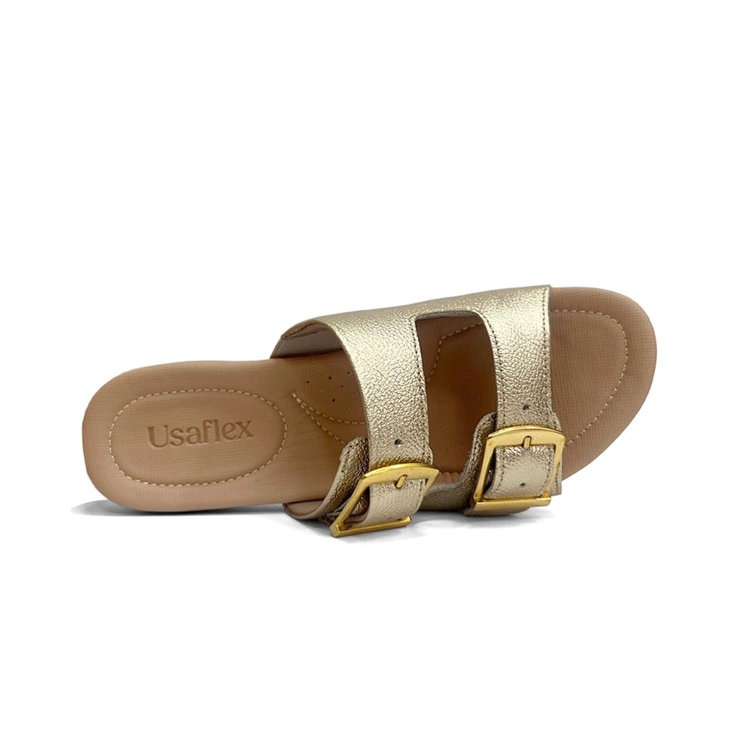 Tamanco Usaflex Conforto De Couro R1872 Ouro Light
